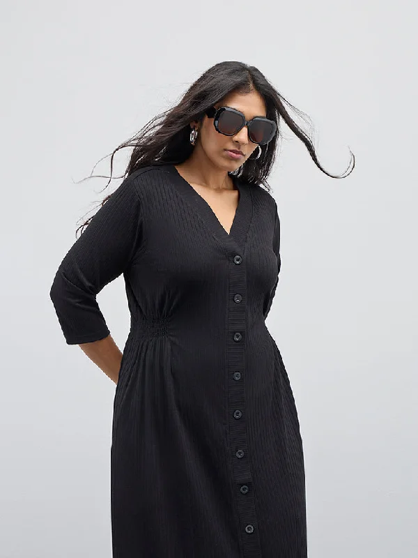 High Street Style Gia Black Self-Striped Straight Dress