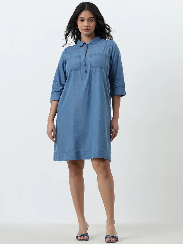 Denim Design Gia Light Blue Denim A-Line Dress