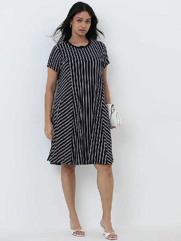 High-quality Styles Gia Navy Striped A-Line Dress