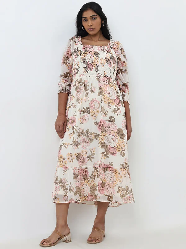 Versatile Casuals Gia Off-White Floral Tiered Dress