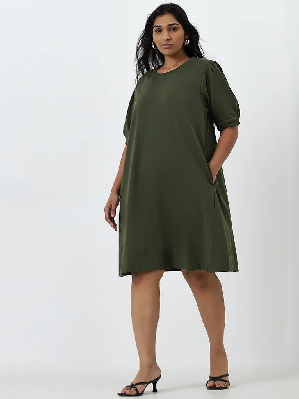Soft Comfort Gia Olive Solid Straight Cotton Dress
