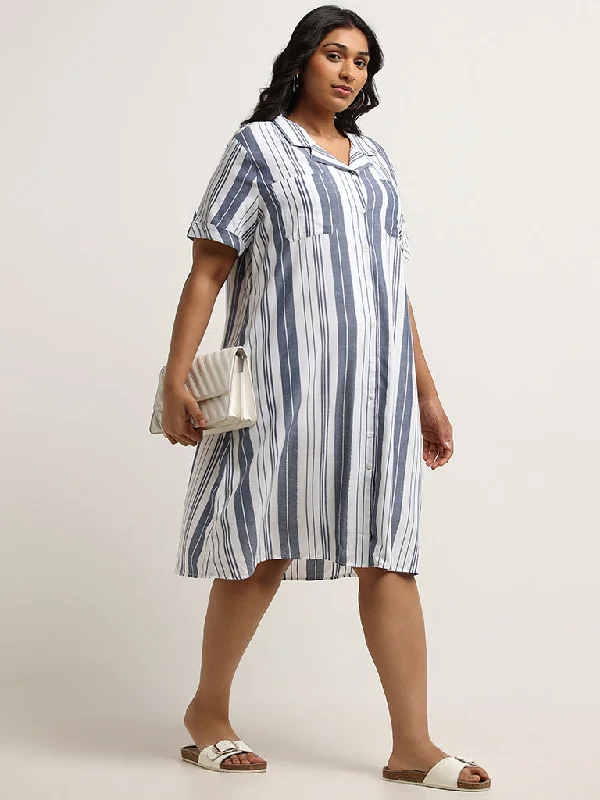 Effortless Elegance Gia White Striped Shirt Dress