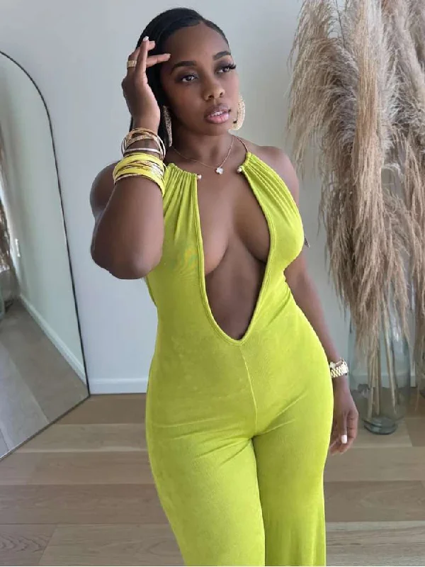 Body Design Halter Backless Wide Leg Jumpsuits