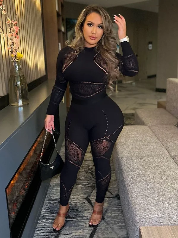 Trendy Comfort Hollow-out See Through Fitted Jumpsuits