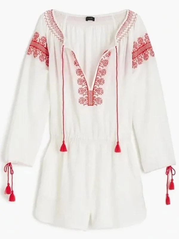 Lazy Home J. Crew Size XL (16) White & Red Embroidered Romper