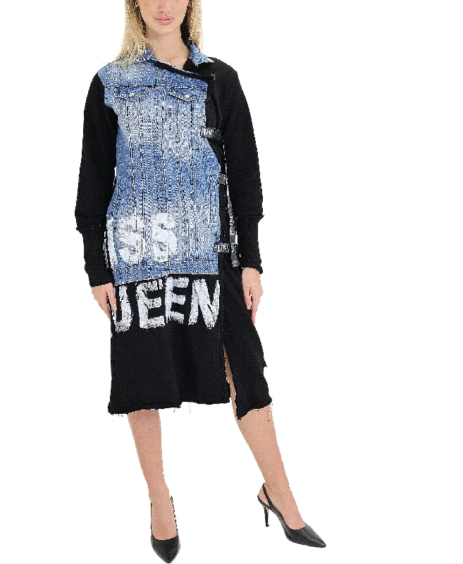 End Of The Year Knit Dress w/ Denim Trim