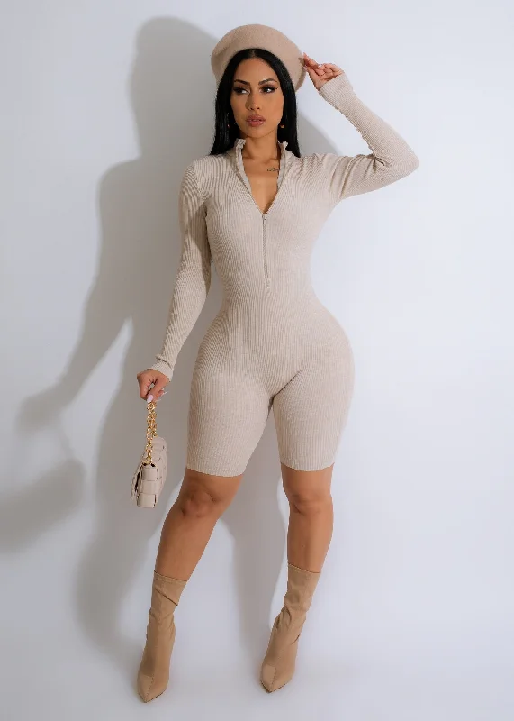 Breathable Style Let's Do Yoga Ribbed Romper Nude