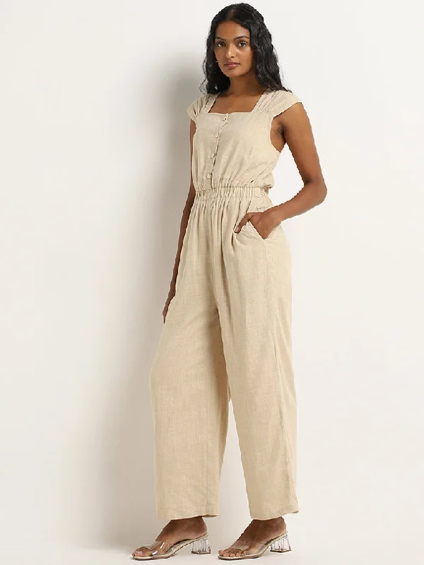 LOV Beige Blended Linen Jumpsuit