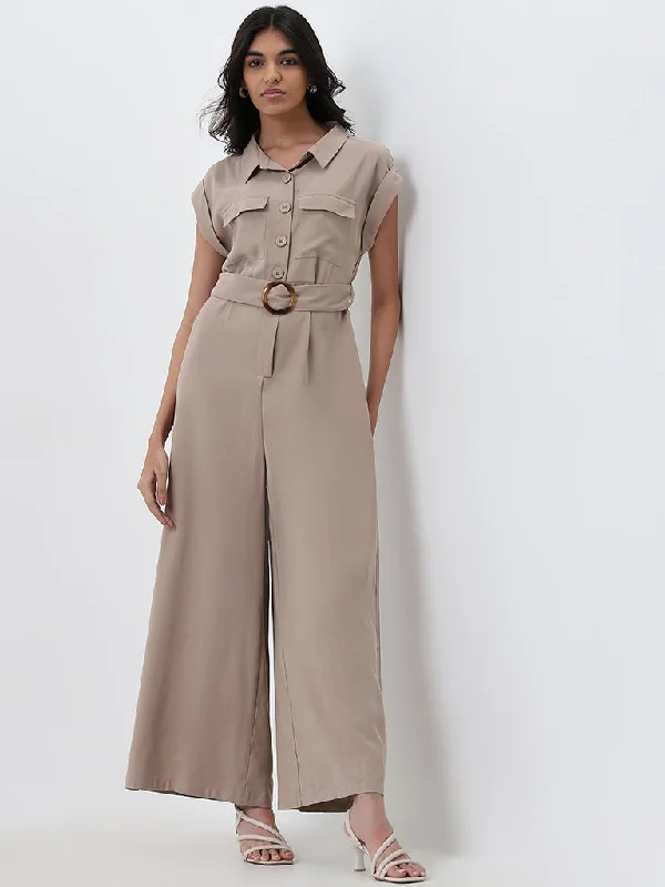 Cozy Pants LOV Beige Jumpsuit with Belt