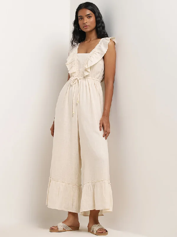 Youthful Street Fashion LOV Beige Ruffle-Detailed Jumpsuit