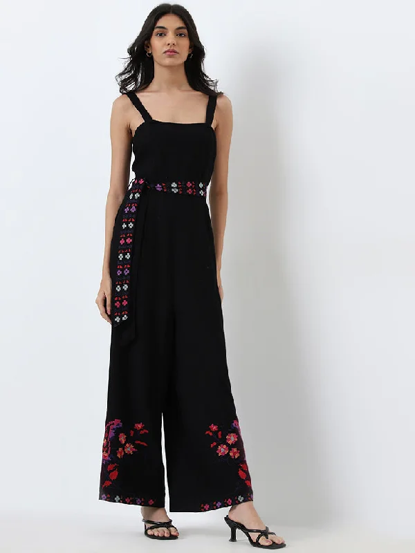 Casual Choice LOV Black Floral Embroidered Jumpsuit
