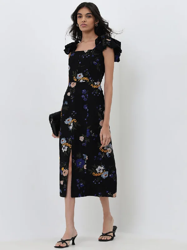 Fresh Comfort LOV Black Floral Patterned A-Line Dress
