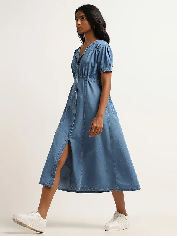 Casual Wear LOV Blue Denim A-Line Dress