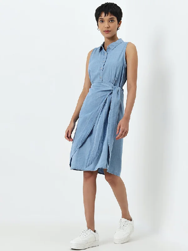 High-quality Design LOV Blue Denim Shirt Dress