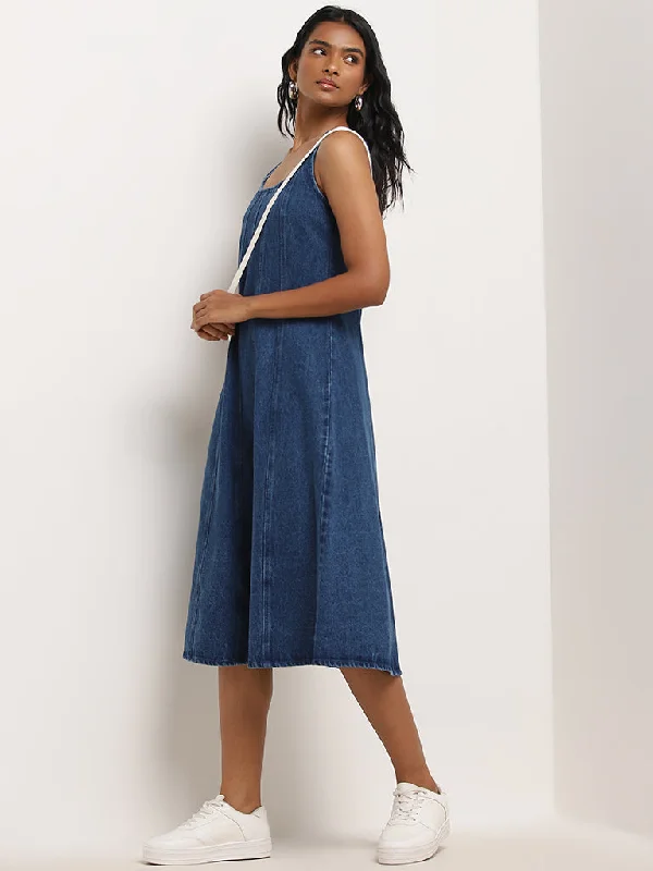 Luxury Style LOV Dark Blue A-Line Denim Dress
