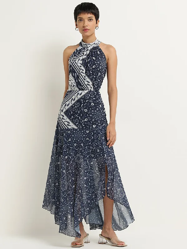 Fashion Elements LOV Navy Paisley Printed Maxi Dress