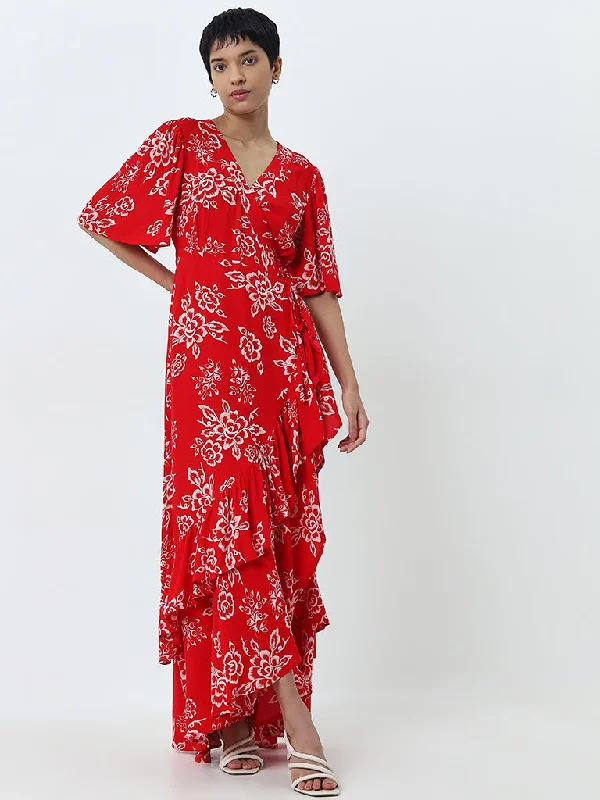 Stunning Fashion LOV Red Floral Printed Wrap Dress