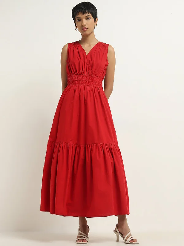 Sweet Breath LOV Red Tiered Cotton Dress