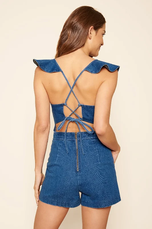 Lucki Denim Open Back Romper