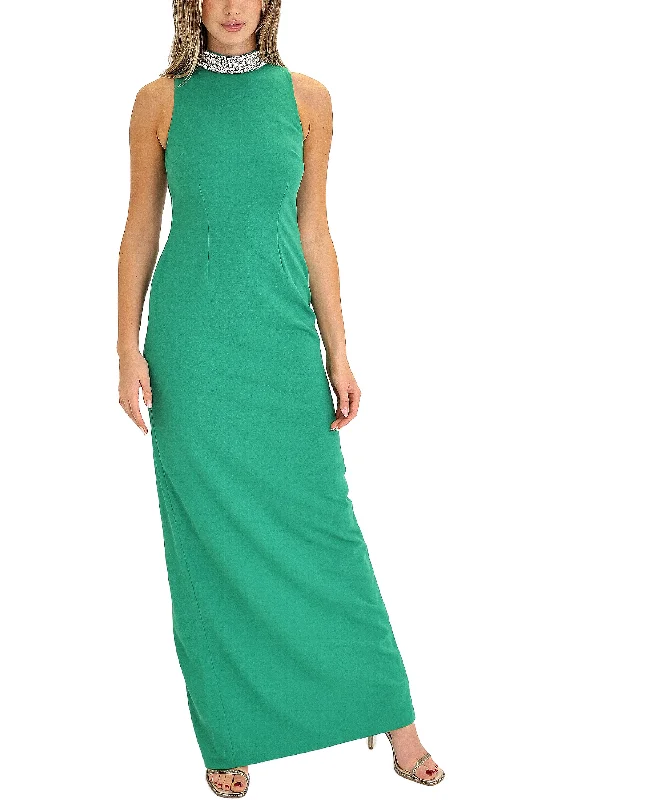 Comfortable Lounge Wear Maxi Dress w/ Jeweled Collar