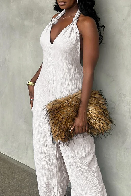 Autumn Selection Stylish Halter Drawstring Back Jumpsuit