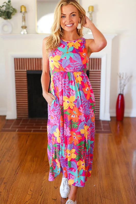 Weekend Style Diva Dreams Multicolor Tropical Floral Fit & Flare Maxi Dress