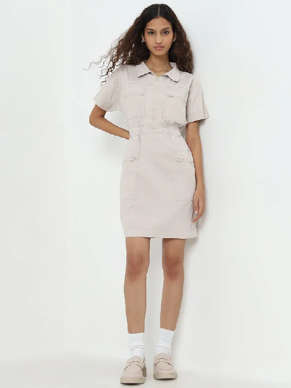 Integrated Design Nuon Beige Cotton Blend A-Line Dress