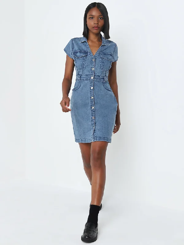End Of The Year Nuon Blue Denim Shirt Dress