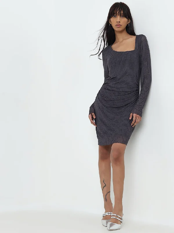 Moisture wicking Nuon Grey Embellished Bodycon Dress