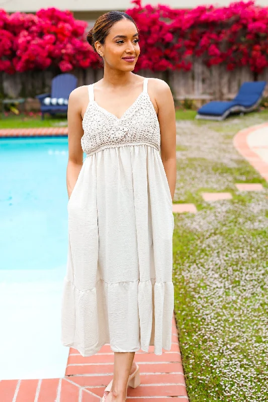 Goddess Outfit Feeling Your Best Oatmeal Crochet Lace Babydoll Maxi Dress