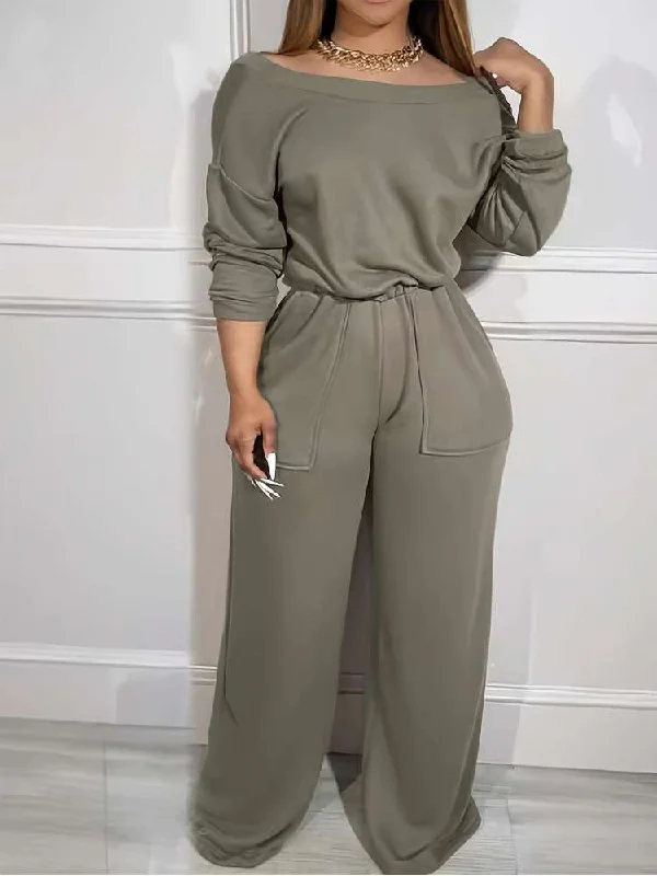 Fashion And Simplicity Off Shoulder Loose Wide Leg Jumpsuits