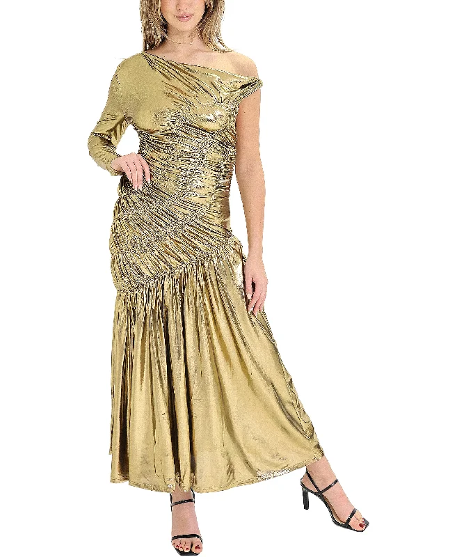 Relaxed Tops One Shoulder Metallic Maxi Dress