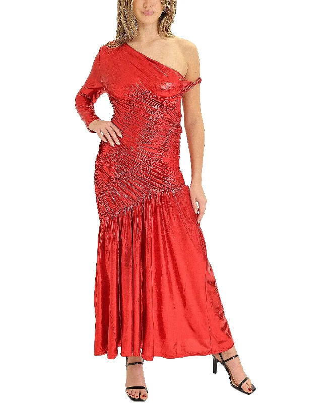 Cozy Lounge Wear One Shoulder Metallic Maxi Dress