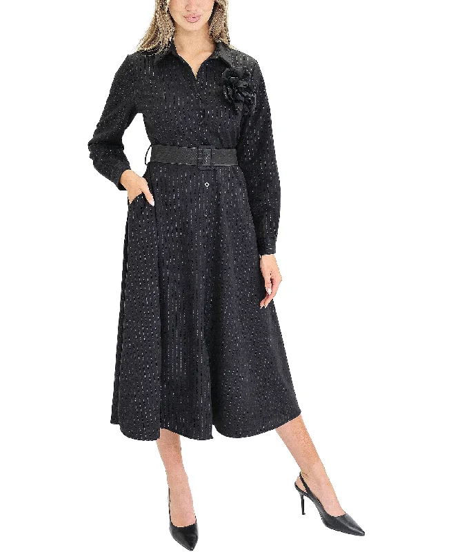 Fashionable Comfort Pinstripe Midi Shirt Dress