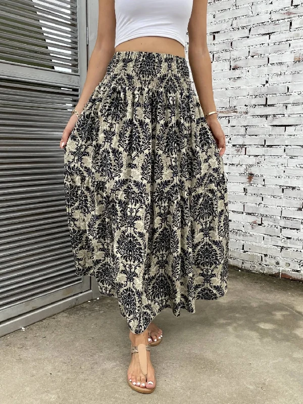 Cozy Lifestyle Printed Elastic Waist Maxi Skirt