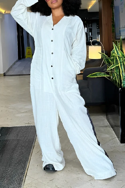 Soft Textures Casual Cotton Splicing Web Jumpsuit