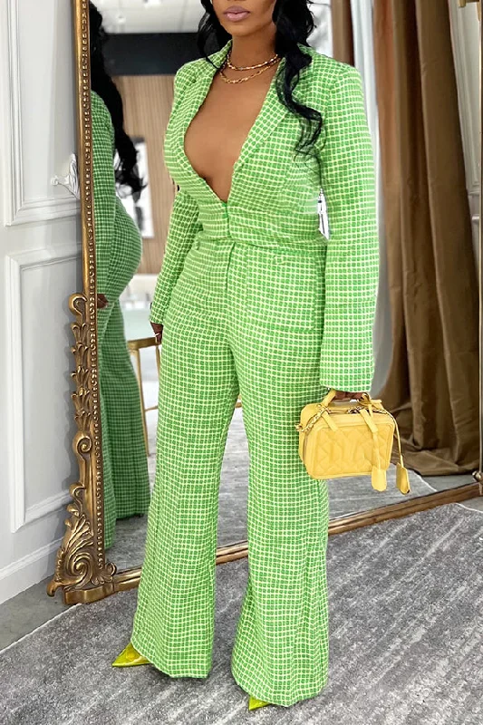 Lounge Chic Vibrant Gingham Open Work Long Sleeve Jumpsuit