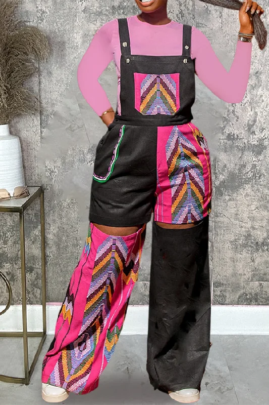 Noble Temperament Unique Patchwork Geometric Pattern Split Overalls