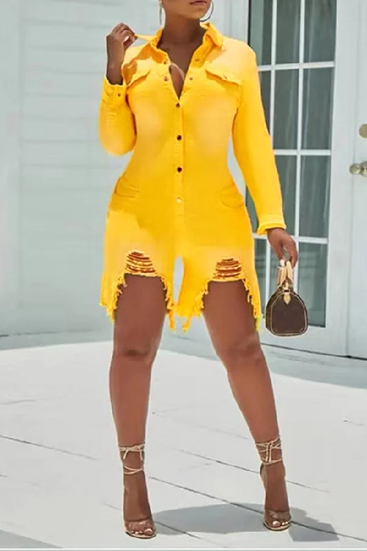 Leisure Sports Trendy Button Up Ripped Romper
