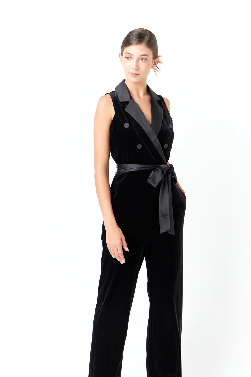 Soft Looks Sleeveless Velvet Jumpsuit