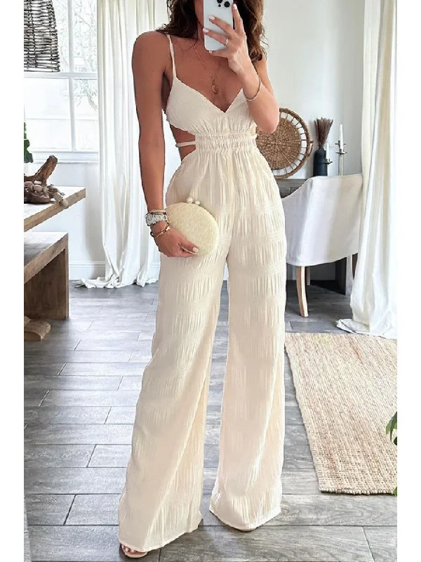 Soft Textures Solid Color Backless Spaghetti Straps Jumpsuits