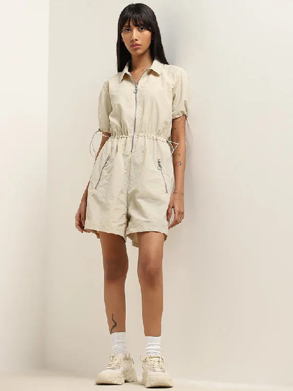 Weekend Comfort Wear Studiofit Beige Solid Jumpsuit