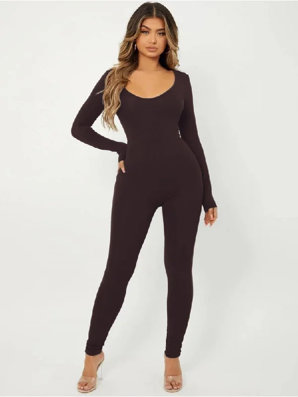 Summer Comfort U Neck Long Sleeve Bodycon Jumpsuits