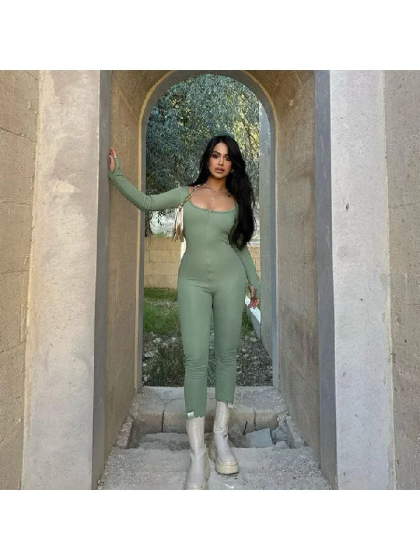 Economic Outlook U Neck Long Sleeve High Rise Jumpsuits