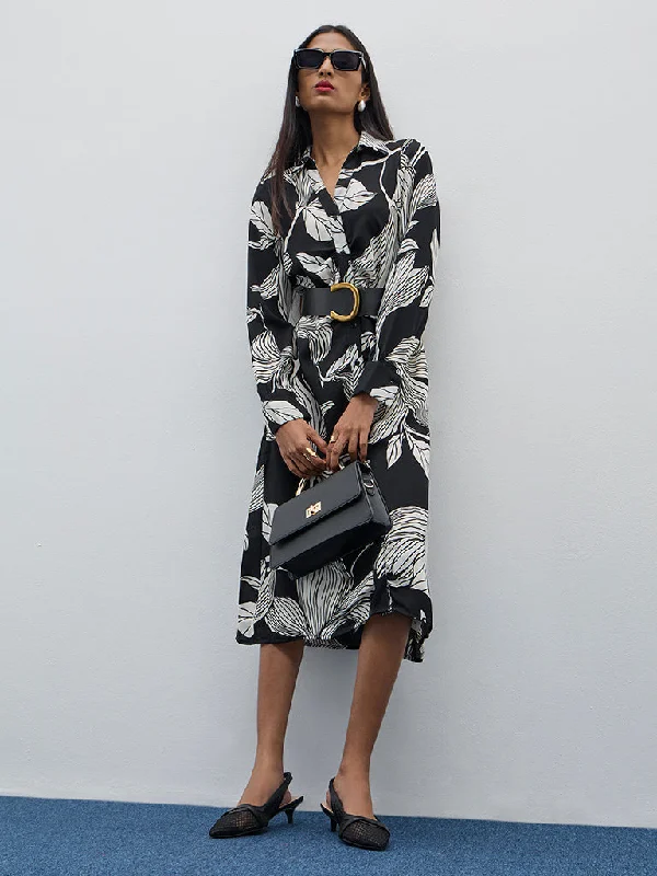 Sweet Girl Wardrobe Black Botanical Printed A-Line Dress