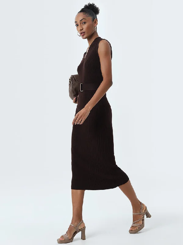 Trends Wardrobe Brown Bodycon Dress with Belt
