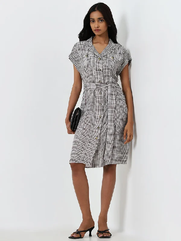 Easygoing Outfits Wardrobe Brown Checkered A-Line Shirt Dress with Belt