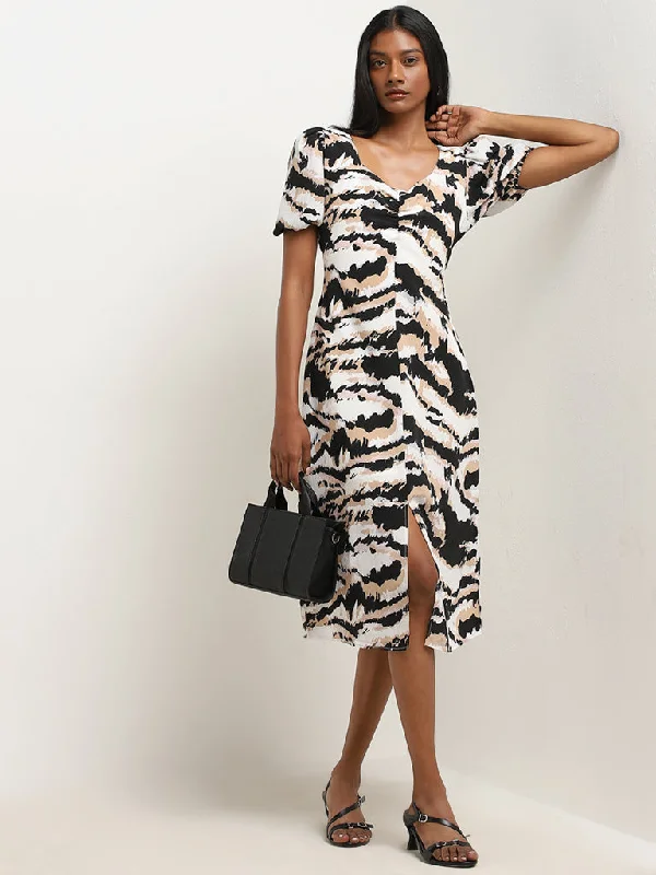 Soft Tops Wardrobe Multicolour Abstract Print A-Line Dress