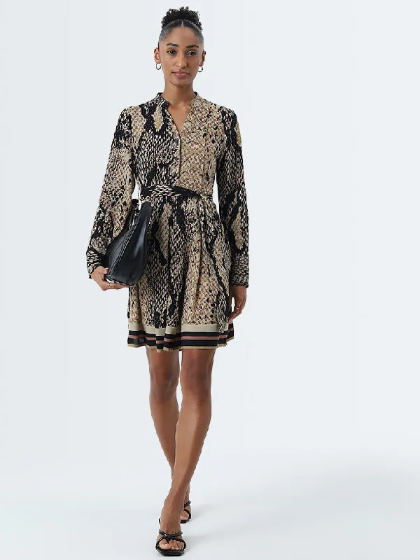 Comfy Pants Wardrobe Multicolour Animal Print A-Line Dress with Belt