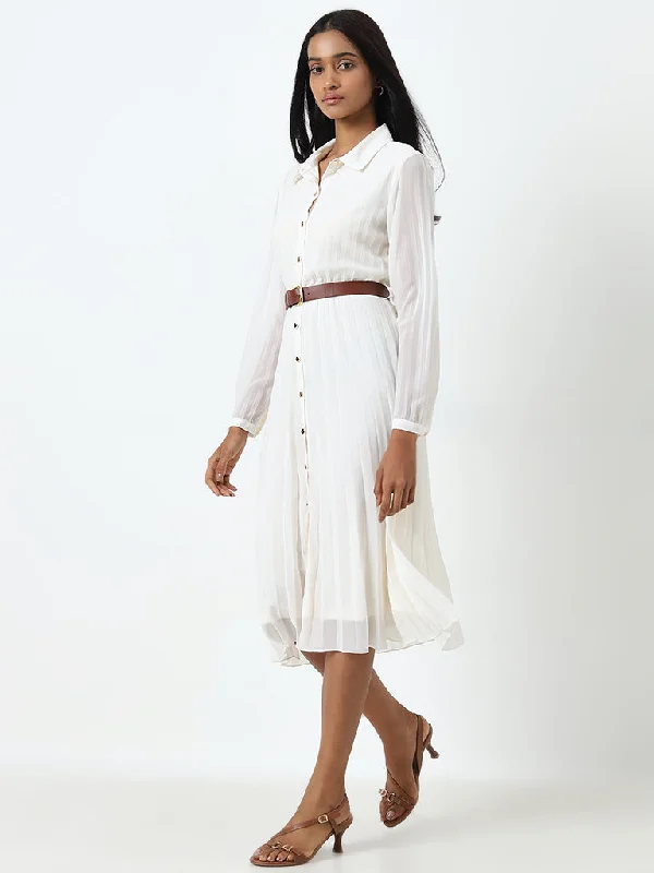 Personalized Wear Wardrobe Off-White Pleated Shirt Dress with Belt